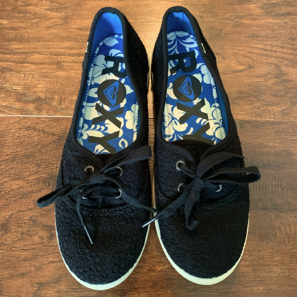 Black Eyelet Roxy Slip Ons